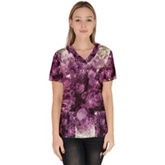 Amethyst Purple Violet Geode Slice Women s V-neck Scrub Top by genx