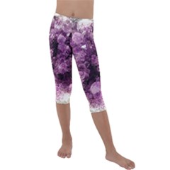 Amethyst Purple Violet Geode Slice Kids  Lightweight Velour Capri Leggings  by genx