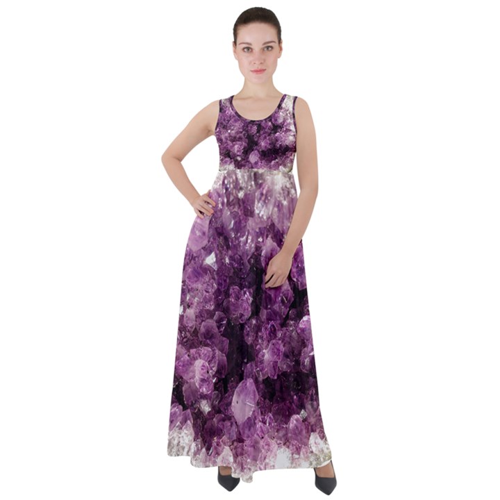 Amethyst purple violet Geode Slice Empire Waist Velour Maxi Dress