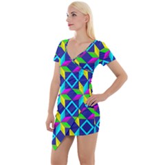 Pattern Star Abstract Background Short Sleeve Asymmetric Mini Dress by Pakrebo