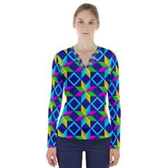 Pattern Star Abstract Background V-neck Long Sleeve Top by Pakrebo