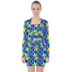 Pattern Star Abstract Background V-neck Bodycon Long Sleeve Dress by Pakrebo