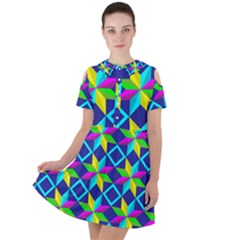 Pattern Star Abstract Background Short Sleeve Shoulder Cut Out Dress 