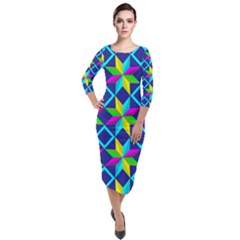 Pattern Star Abstract Background Quarter Sleeve Midi Velour Bodycon Dress