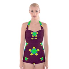 Pattern Star Vector Multi Color Boyleg Halter Swimsuit 