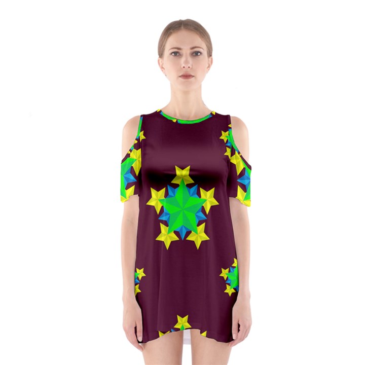 Pattern Star Vector Multi Color Shoulder Cutout One Piece Dress