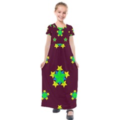 Pattern Star Vector Multi Color Kids  Short Sleeve Maxi Dress