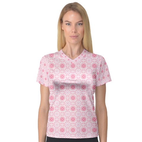 Traditional Patterns Pink Octagon V-neck Sport Mesh Tee by Pakrebo