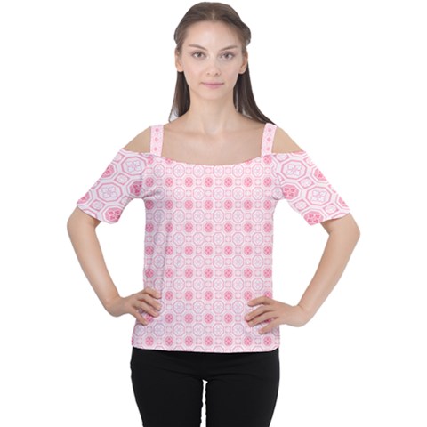 Traditional Patterns Pink Octagon Cutout Shoulder Tee by Pakrebo