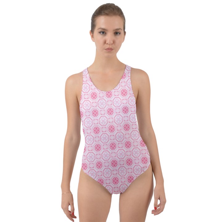 Traditional Patterns Pink Octagon Cut-Out Back One Piece Swimsuit