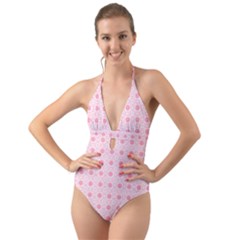 Traditional Patterns Pink Octagon Halter Cut-out One Piece Swimsuit by Pakrebo