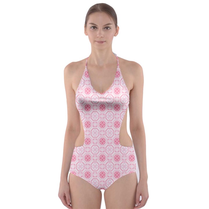 Traditional Patterns Pink Octagon Cut-Out One Piece Swimsuit