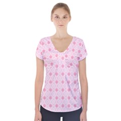 Traditional Patterns Pink Octagon Short Sleeve Front Detail Top by Pakrebo