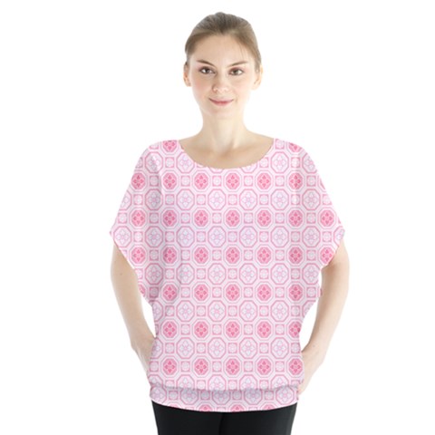 Traditional Patterns Pink Octagon Batwing Chiffon Blouse by Pakrebo