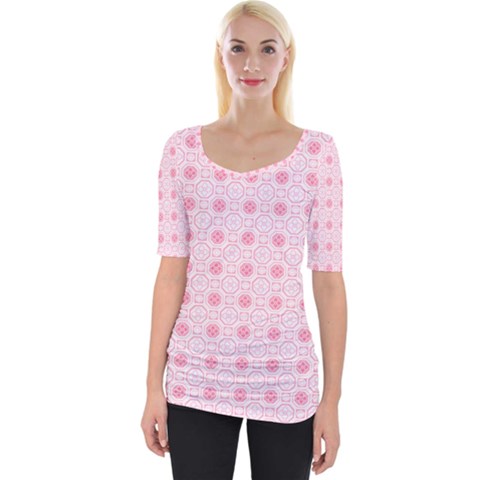 Traditional Patterns Pink Octagon Wide Neckline Tee by Pakrebo