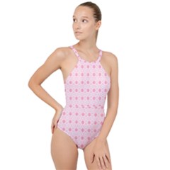 Traditional Patterns Pink Octagon High Neck One Piece Swimsuit by Pakrebo