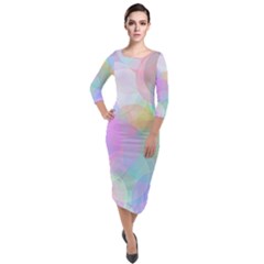 Abstract Background Texture Quarter Sleeve Midi Velour Bodycon Dress