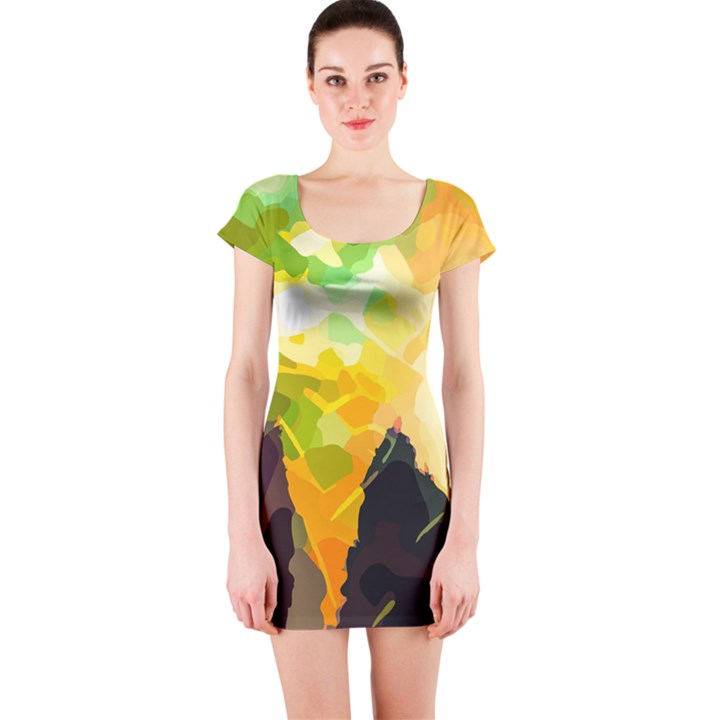 Forest Trees Nature Wood Green Short Sleeve Bodycon Dress