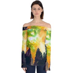 Forest Trees Nature Wood Green Off Shoulder Long Sleeve Top by Pakrebo