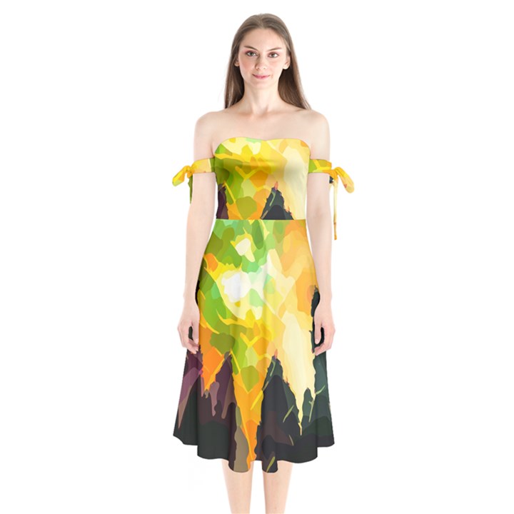 Forest Trees Nature Wood Green Shoulder Tie Bardot Midi Dress