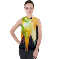 Forest Trees Nature Wood Green Mock Neck Chiffon Sleeveless Top