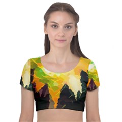 Forest Trees Nature Wood Green Velvet Short Sleeve Crop Top  by Pakrebo