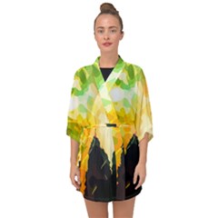 Forest Trees Nature Wood Green Half Sleeve Chiffon Kimono by Pakrebo