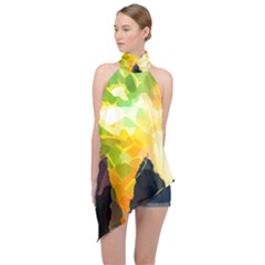 Forest Trees Nature Wood Green Halter Asymmetric Satin Top