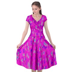 Hot Pink Design Cap Sleeve Wrap Front Dress