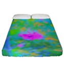 Pink Rose Of Sharon Impressionistic Blue Landscape Garden Fitted Sheet (King Size) View1