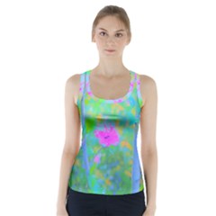 Pink Rose Of Sharon Impressionistic Blue Landscape Garden Racer Back Sports Top by myrubiogarden