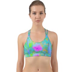 Pink Rose Of Sharon Impressionistic Blue Landscape Garden Back Web Sports Bra by myrubiogarden