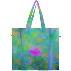 Pink Rose Of Sharon Impressionistic Blue Landscape Garden Canvas Travel Bag by myrubiogarden