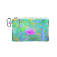 Pink Rose Of Sharon Impressionistic Blue Landscape Garden Canvas Cosmetic Bag (small) by myrubiogarden