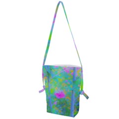 Pink Rose Of Sharon Impressionistic Blue Landscape Garden Folding Shoulder Bag