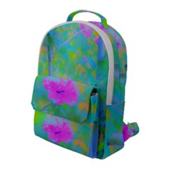 Pink Rose Of Sharon Impressionistic Blue Landscape Garden Flap Pocket Backpack (large)