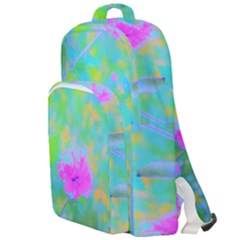 Pink Rose Of Sharon Impressionistic Blue Landscape Garden Double Compartment Backpack by myrubiogarden