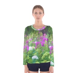 Annabella Hydrangeas And Purple Garden Landscape Women s Long Sleeve Tee