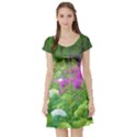 Annabella Hydrangeas And Purple Garden Landscape Short Sleeve Skater Dress View1