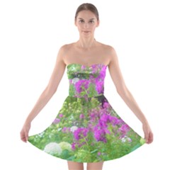 Annabella Hydrangeas And Purple Garden Landscape Strapless Bra Top Dress by myrubiogarden