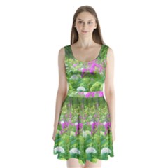 Annabella Hydrangeas And Purple Garden Landscape Split Back Mini Dress  by myrubiogarden