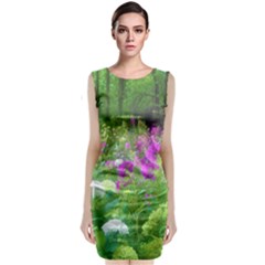 Annabella Hydrangeas And Purple Garden Landscape Sleeveless Velvet Midi Dress