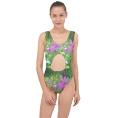 Annabella Hydrangeas And Purple Garden Landscape Center Cut Out Swimsuit by myrubiogarden