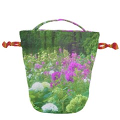 Annabella Hydrangeas And Purple Garden Landscape Drawstring Bucket Bag