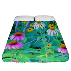 White And Purple Coneflowers And Yellow Rudbeckia Fitted Sheet (california King Size) by myrubiogarden