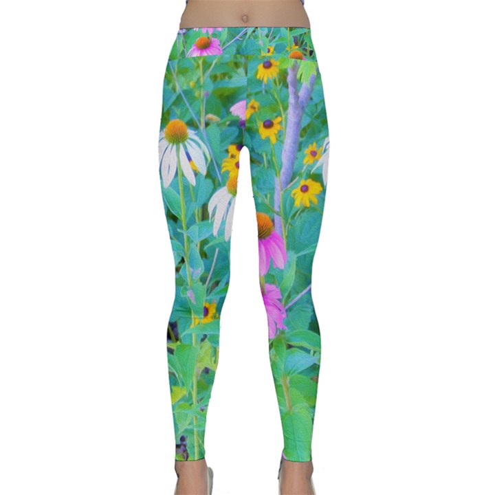 White And Purple Coneflowers And Yellow Rudbeckia Classic Yoga Leggings