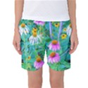 White And Purple Coneflowers And Yellow Rudbeckia Women s Basketball Shorts View1