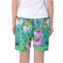 White And Purple Coneflowers And Yellow Rudbeckia Women s Basketball Shorts View2