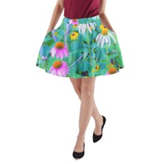 White And Purple Coneflowers And Yellow Rudbeckia A-line Pocket Skirt by myrubiogarden