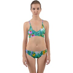 White And Purple Coneflowers And Yellow Rudbeckia Wrap Around Bikini Set by myrubiogarden